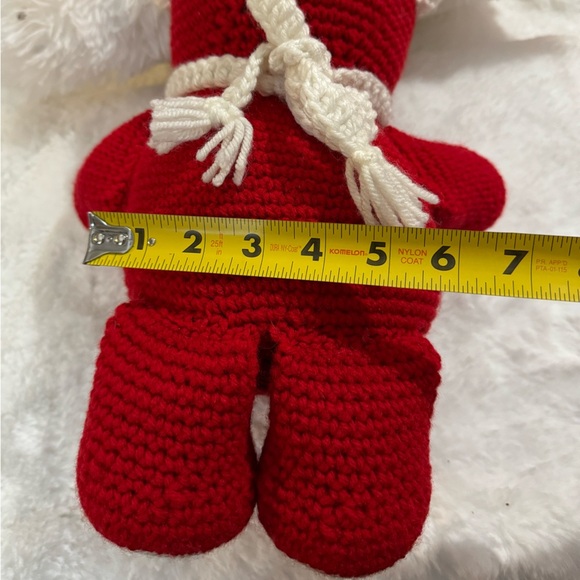 Handmade Crocheted Knit Vintage Red Teddy Bear White Scarf Nursery Decor Baby - Picture 8 of 8